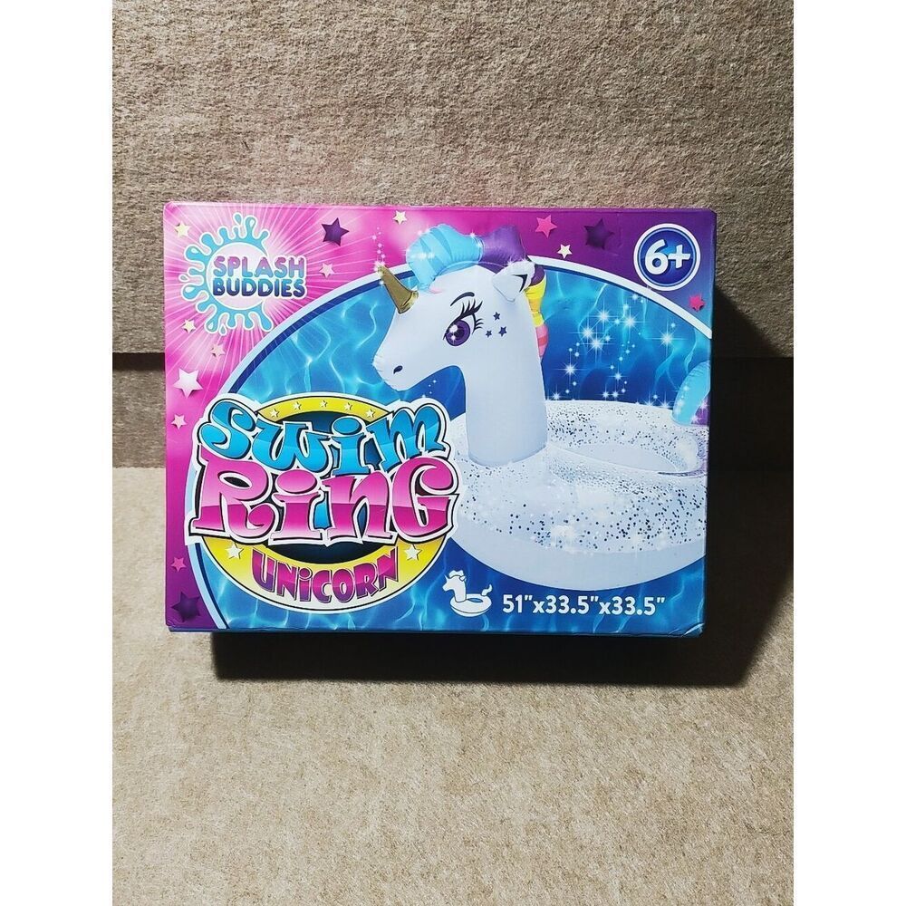 Splash Buddies Pool Glitter Unicorn Inflatable Swim Ring Kids Inner Tube…